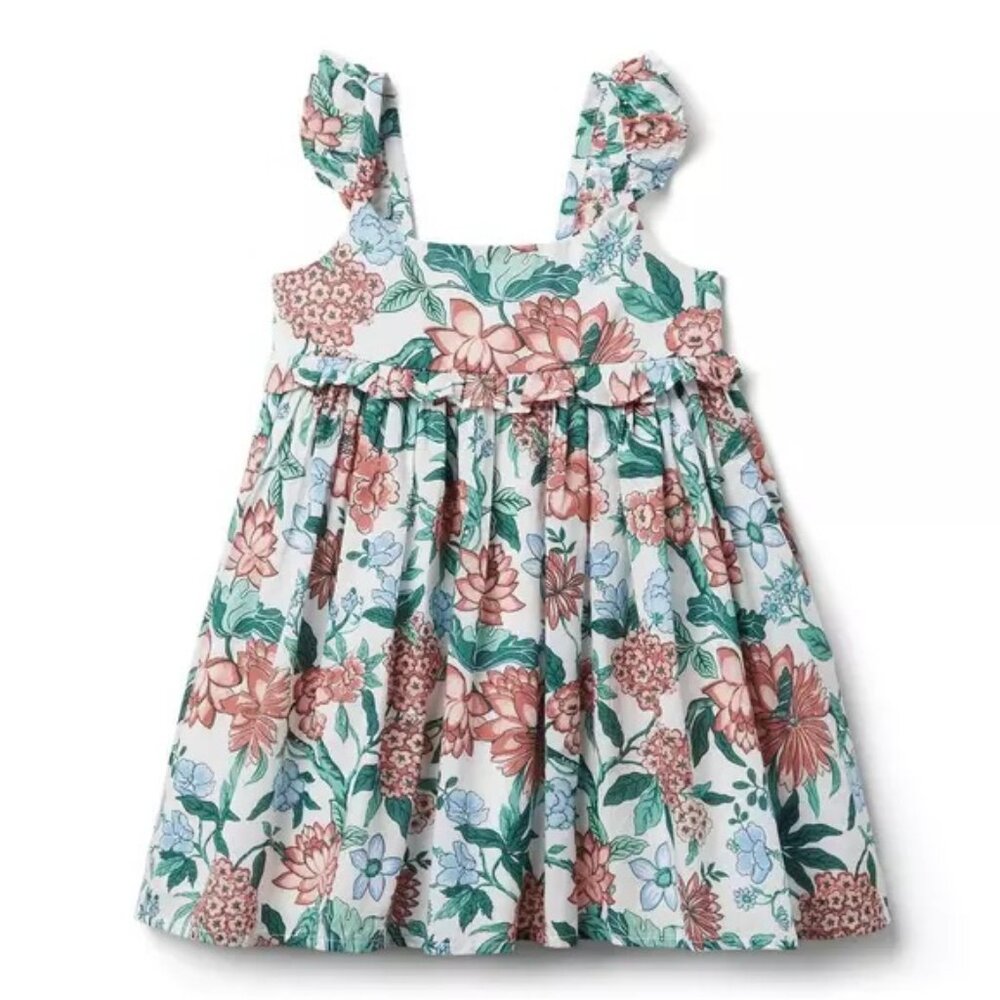 NWOT Janie and Jack Floral Flutter Strap Dress, Jet Floral Ivory, Size 7